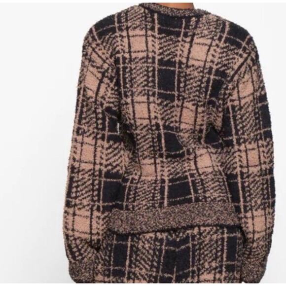 Skims Cozy Knit Unisex Pullover Brown Houndstooth Checkered Medium Crewneck - Picture 2 of 8